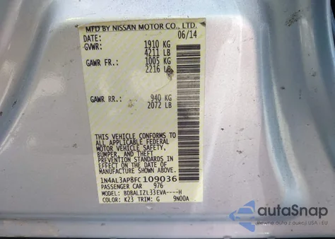 2015 Nissan Altima 2.5 Sv from USA, damaged, VIN 1N4AL3AP8FC109036